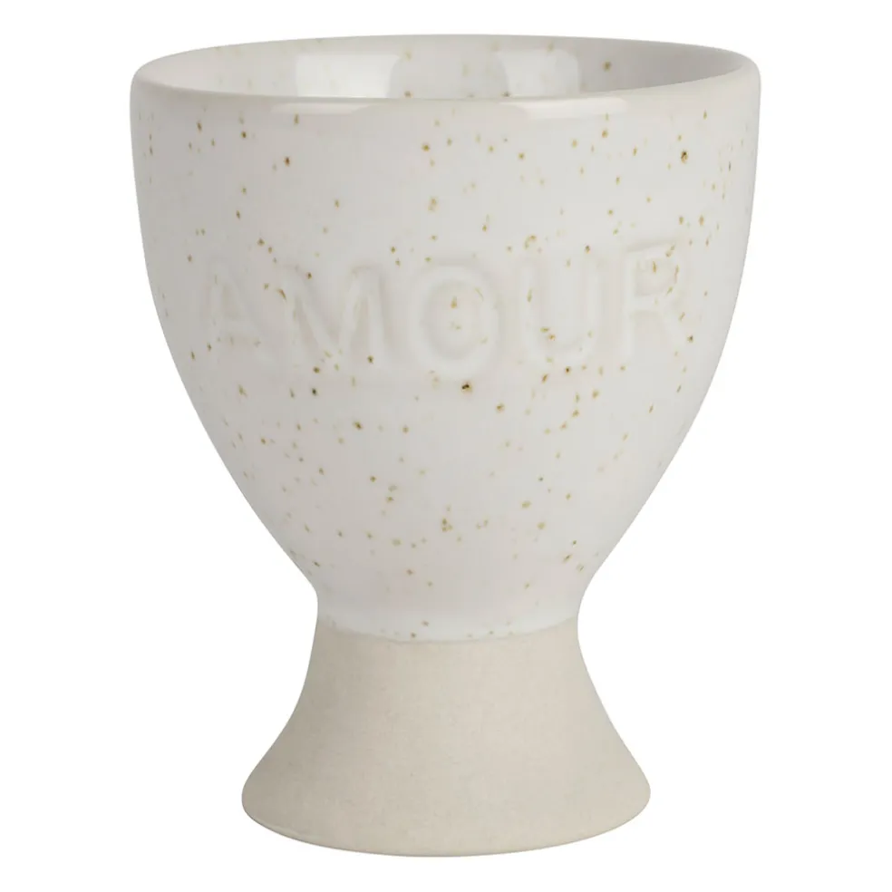 Coquetier amour en grès écru moucheté