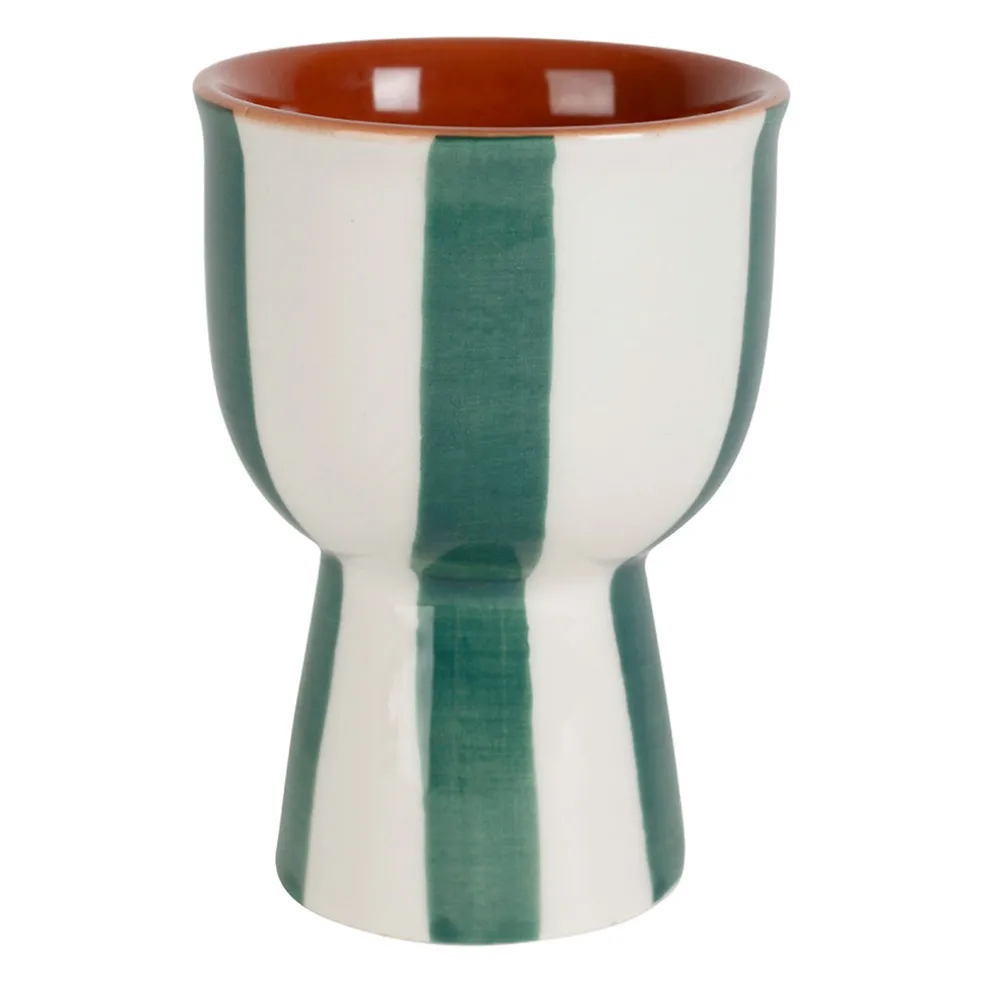 Coquetier en grès rayé émeraude et blanc d4.5cm - Alaria