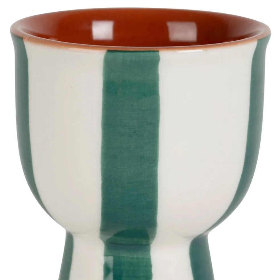 Coquetier en grès rayé émeraude et blanc d4.5cm - Alaria