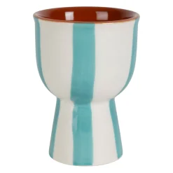 Coquetier en grès rayé turquoise et blanc d4.5cm - Alaria