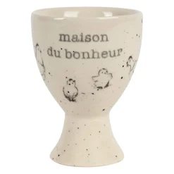 Coquetier Maison du bonheur en grès blanc moucheté - La Ferme