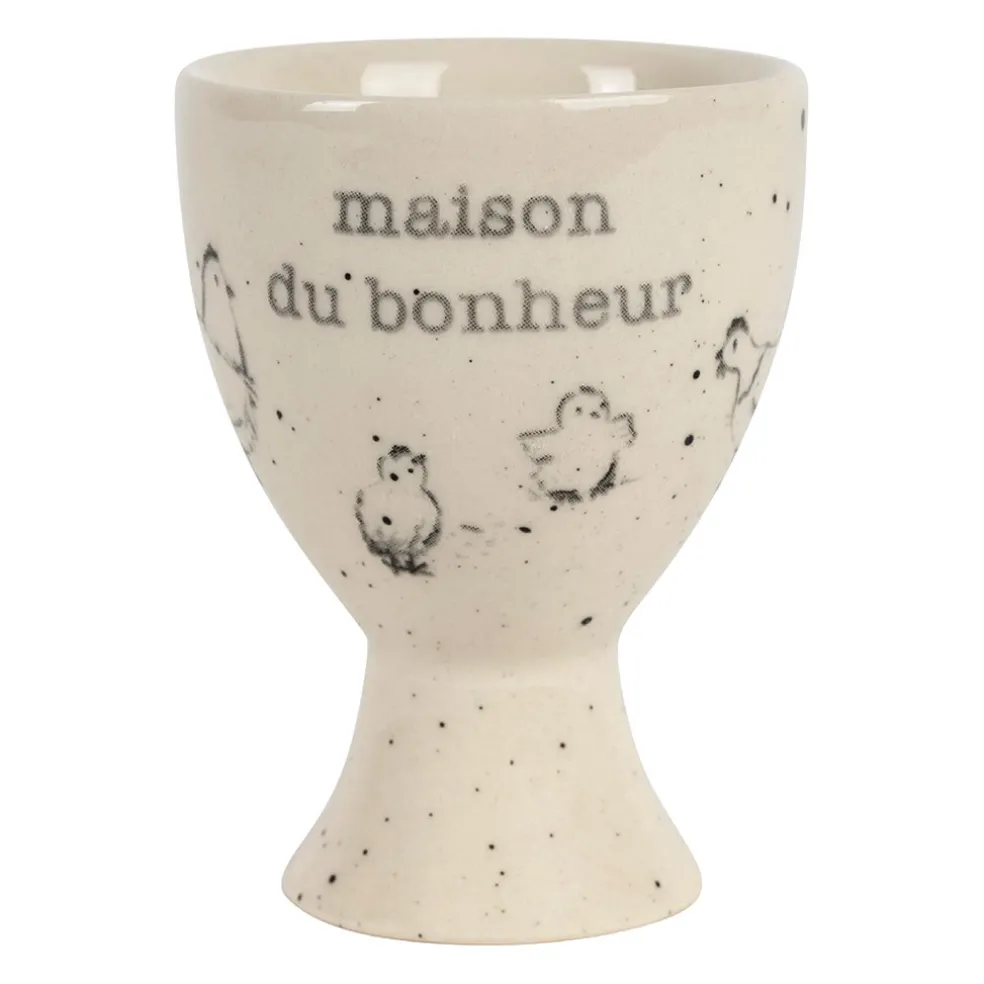 Coquetier Maison du bonheur en grès blanc moucheté - La Ferme