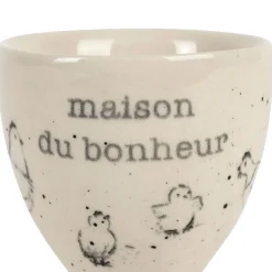 Coquetier Maison du bonheur en grès blanc moucheté - La Ferme