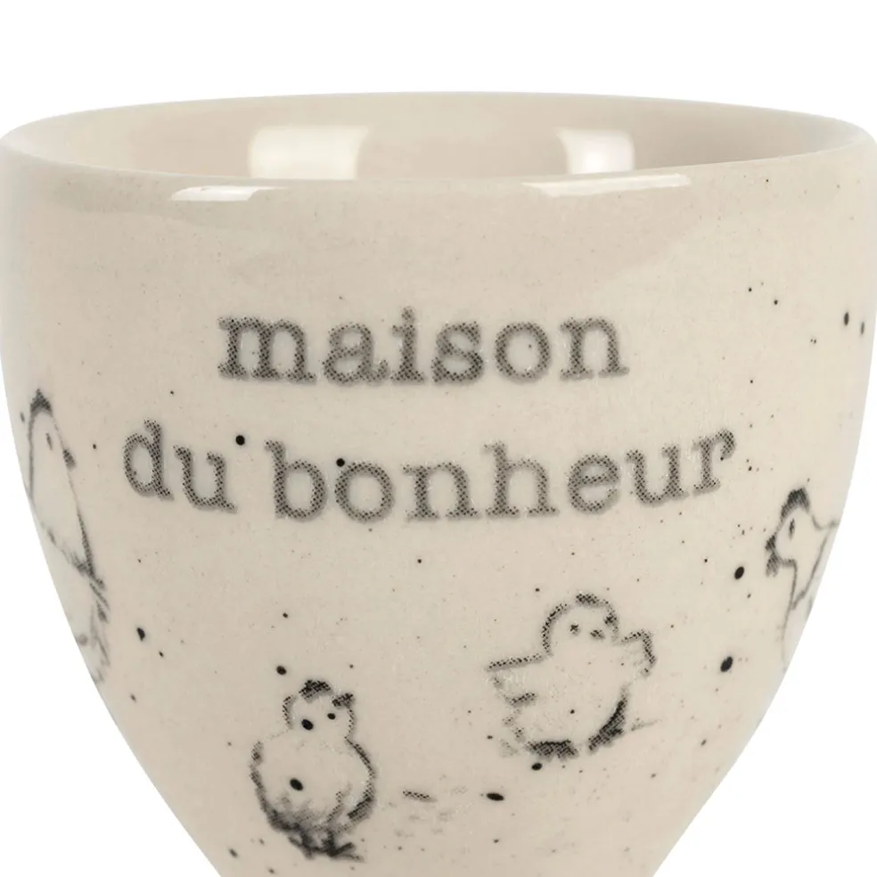 Coquetier Maison du bonheur en grès blanc moucheté - La Ferme