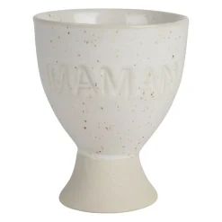 Coquetier maman en grès écru moucheté