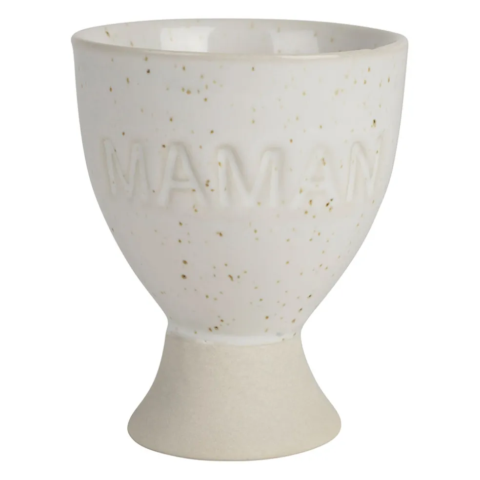 Coquetier maman en grès écru moucheté