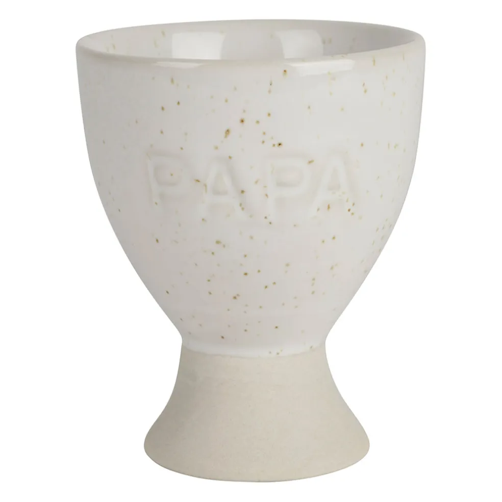 Coquetier papa en grès écru moucheté