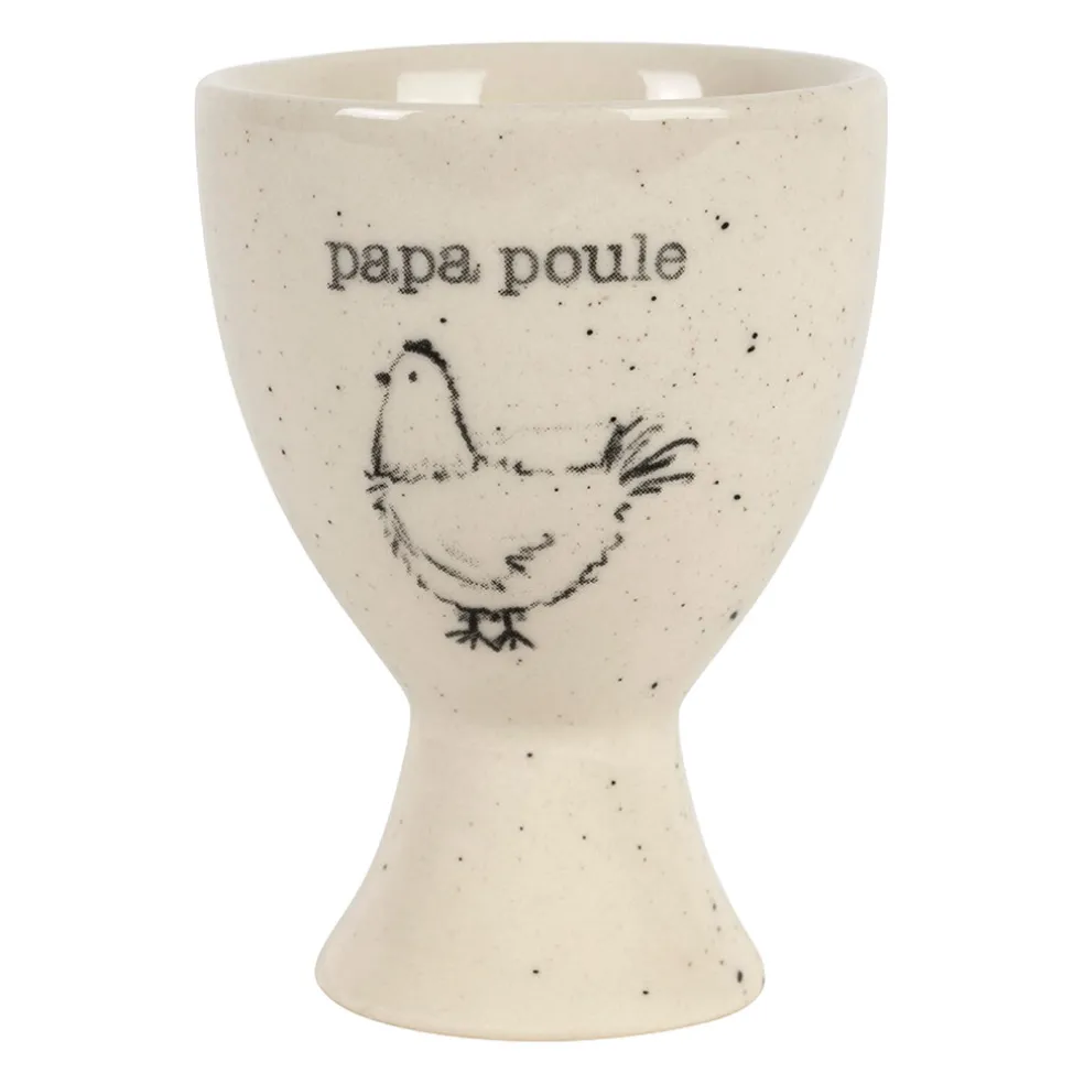 Coquetier Papa poule en grès blanc moucheté - La Ferme