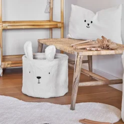 Corbeille ourson en velours écru h25cm - Songes