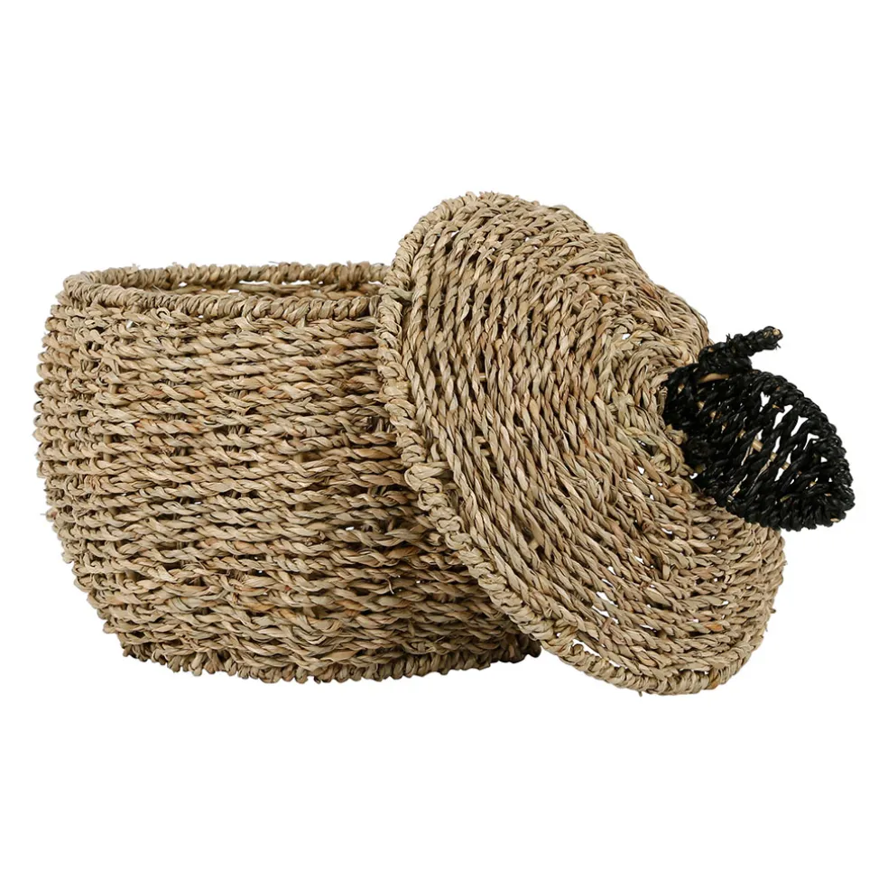 Corbeilles pomme avec couvercle x2 naturel en jonc de mer+fer - Sweet Dream