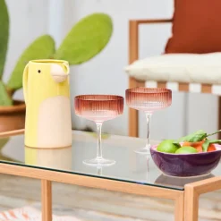 Coupe champagne striée en verre terracotta - Funny