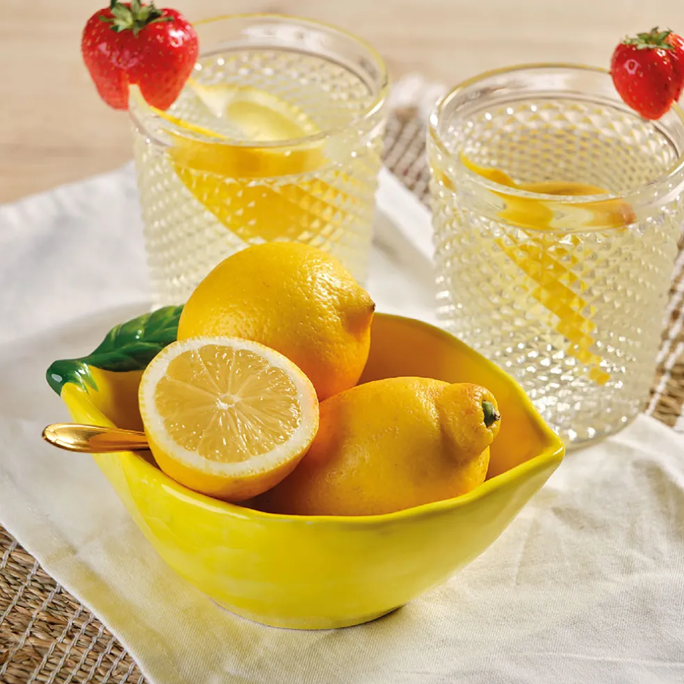 Coupelle citron en dolomite jaune 16x12cm