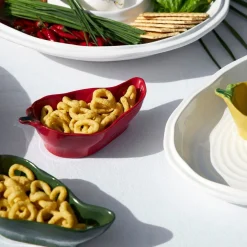 Coupelle en forme de piment en grès vert 18x8cm