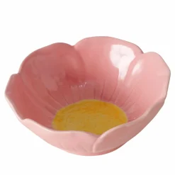 Coupelle Fleur en grès rose pâle et jaune d13cm - Elisa