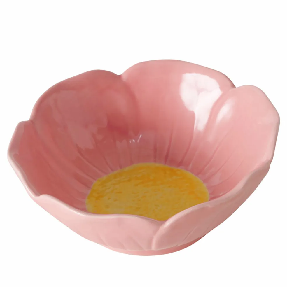 Coupelle Fleur en grès rose pâle et jaune d13cm - Elisa