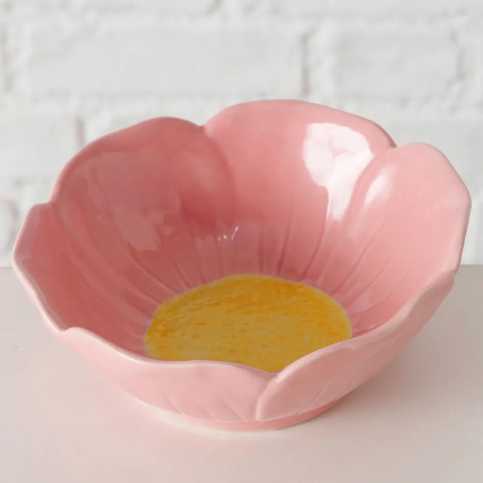 Coupelle Fleur en grès rose pâle et jaune d13cm - Elisa