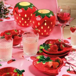 Coupelle fraise en dolomite rouge 15.5x12cm