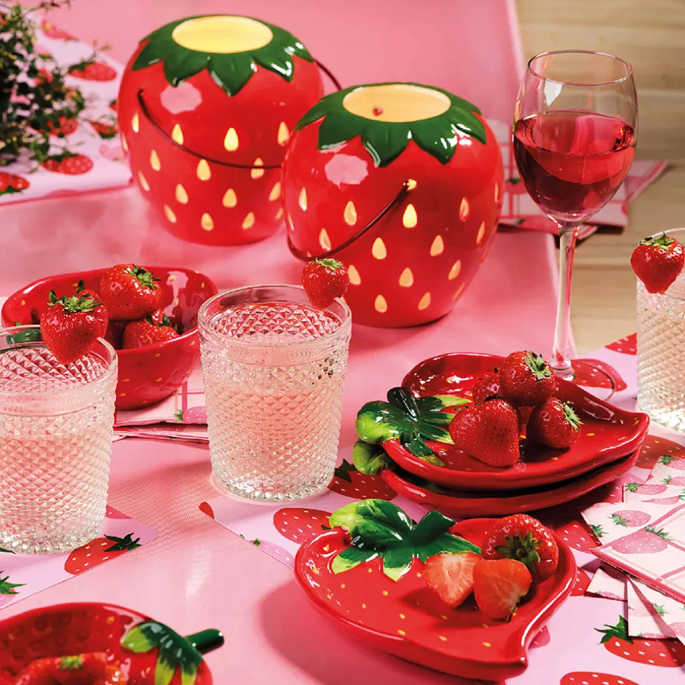 Coupelle fraise en dolomite rouge 15.5x12cm