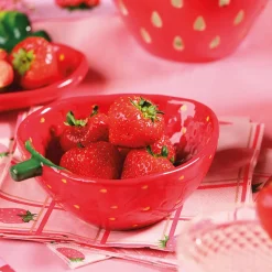 Coupelle fraise en dolomite rouge 15.5x12cm