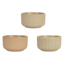 Coupelles x3 en grès nude et plateau en hévéa - Sweet Leaves