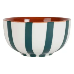 Coupelles x3 en grès rayées émeraude et blanc avec planche d11cm - Alaria