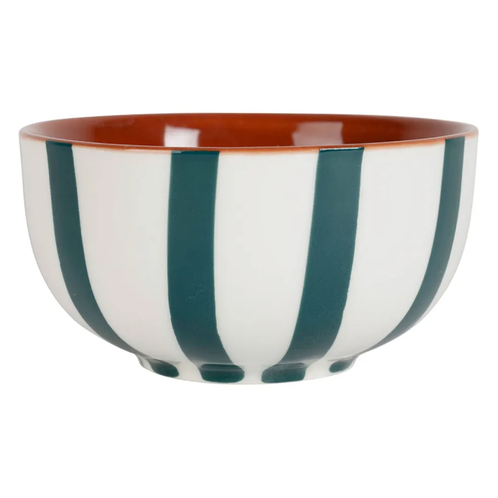 Coupelles x3 en grès rayées émeraude et blanc avec planche d11cm - Alaria