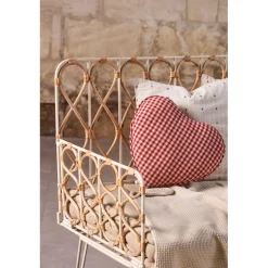 Coussin coeur en coton à carreaux rouge 40x35cm - Mamie