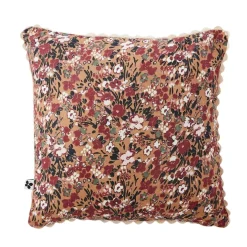Coussin déhoussable avec croquet en gaze de coton imprimée camel 40x40cm - Capucine