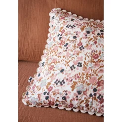 Coussin déhoussable avec croquet en gaze de coton imprimée pampa 40x40cm - Capucine