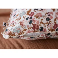 Coussin déhoussable avec croquet en gaze de coton imprimée pampa 40x40cm - Capucine