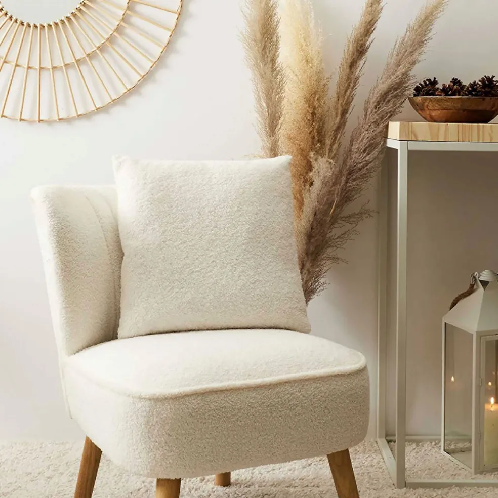 Coussin doudou bouclé crème 40x40cm - décorera