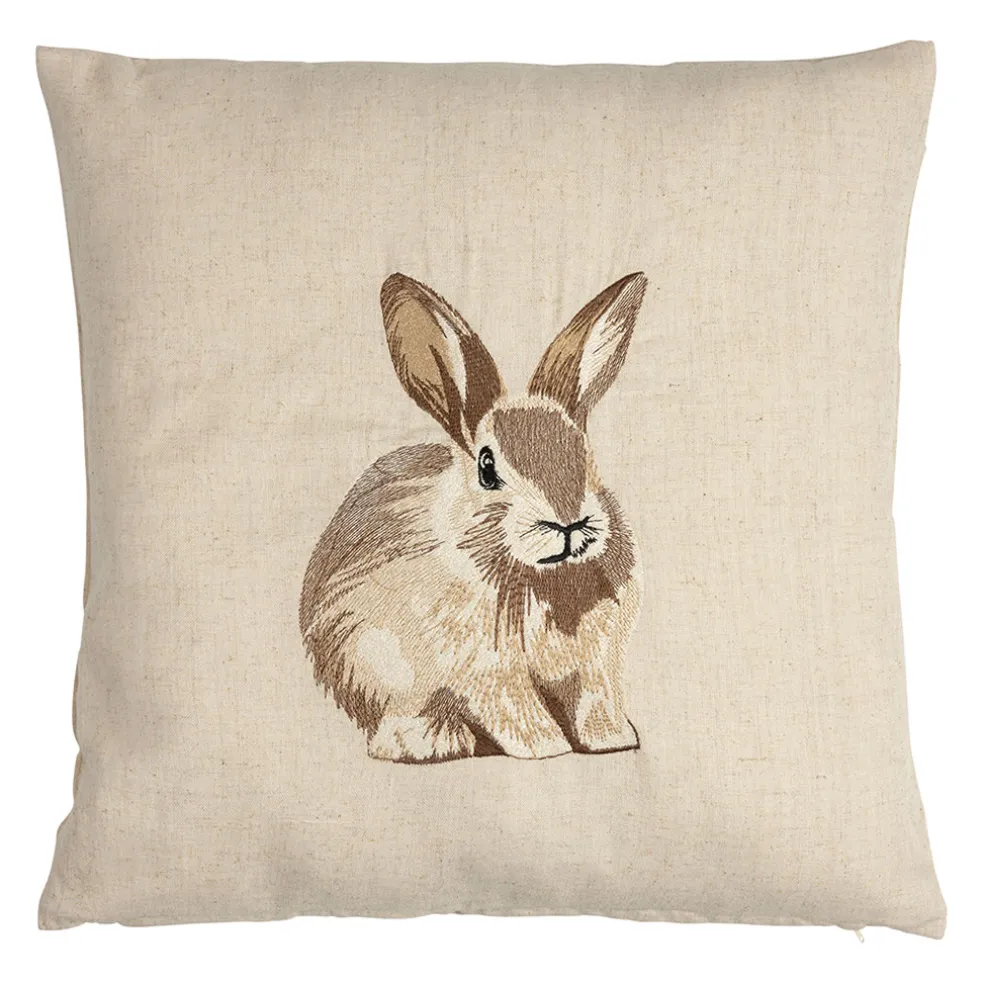 Coussin en coton et lin naturel et brun 45x45cm - A la ferme