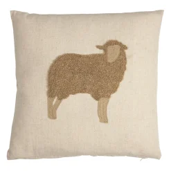 Coussin en coton naturel et brun 45x45cm - A la ferme