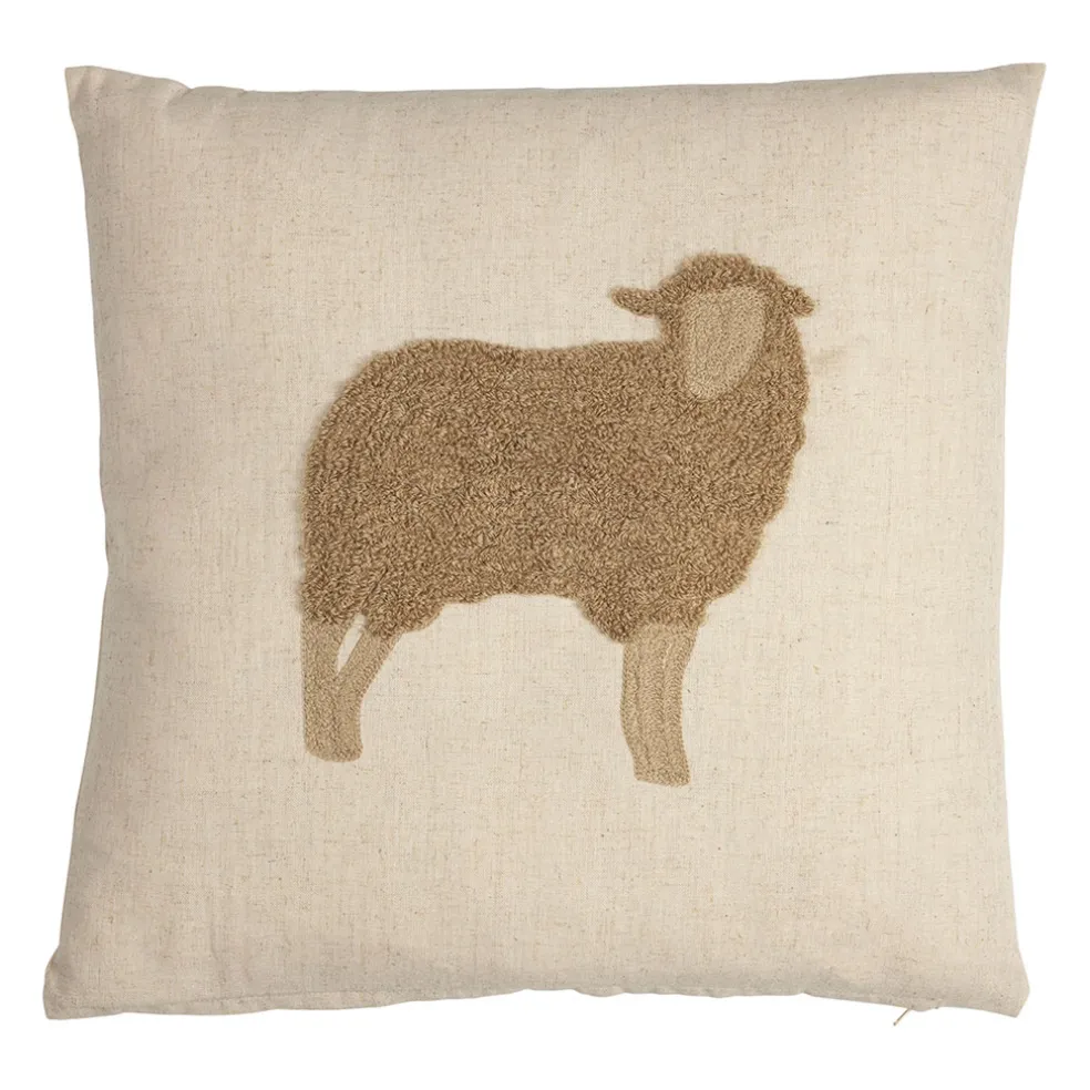 Coussin en coton naturel et brun 45x45cm - A la ferme