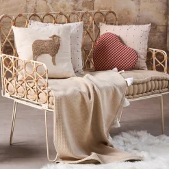 Coussin en coton naturel et brun 45x45cm - A la ferme