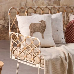 Coussin en coton naturel et brun 45x45cm - A la ferme