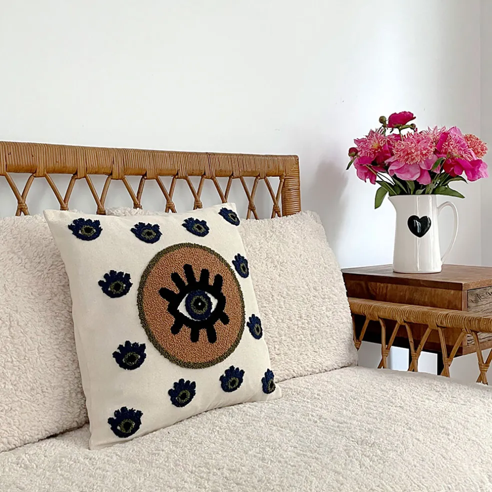 Coussin en coton Oeil Protecteur marron 40x40cm - Influence