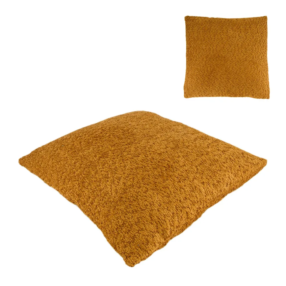 Coussin en tissu bouclette ocre 45x45cm