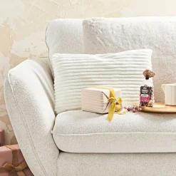 Coussin grosse cotes flanelle en textile gris 30x50cm