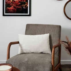 Coussin grosse cotes flanelle en textile gris 30x50cm