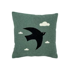 Coussin oiseau en coton bleu canard 40x40cm - Influence