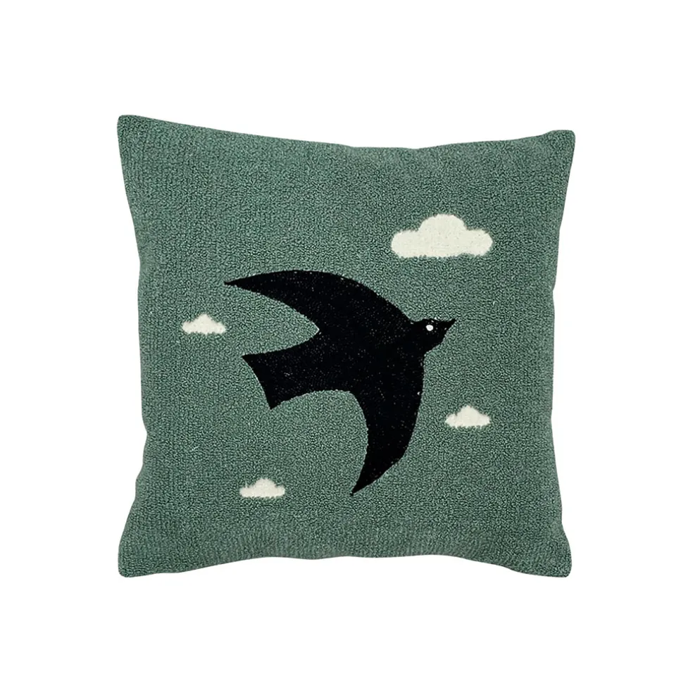 Coussin oiseau en coton bleu canard 40x40cm - Influence