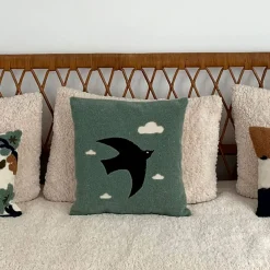 Coussin oiseau en coton bleu canard 40x40cm - Influence