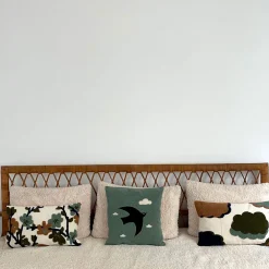 Coussin oiseau en coton bleu canard 40x40cm - Influence