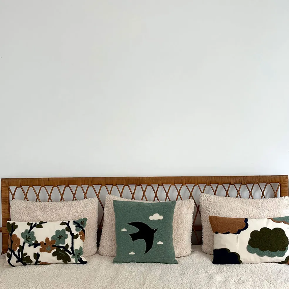 Coussin oiseau en coton bleu canard 40x40cm - Influence