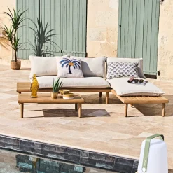 Coussin palmier en coton blanc et bleu 45x45cm - Palme