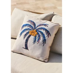 Coussin palmier en coton blanc et bleu 45x45cm - Palme