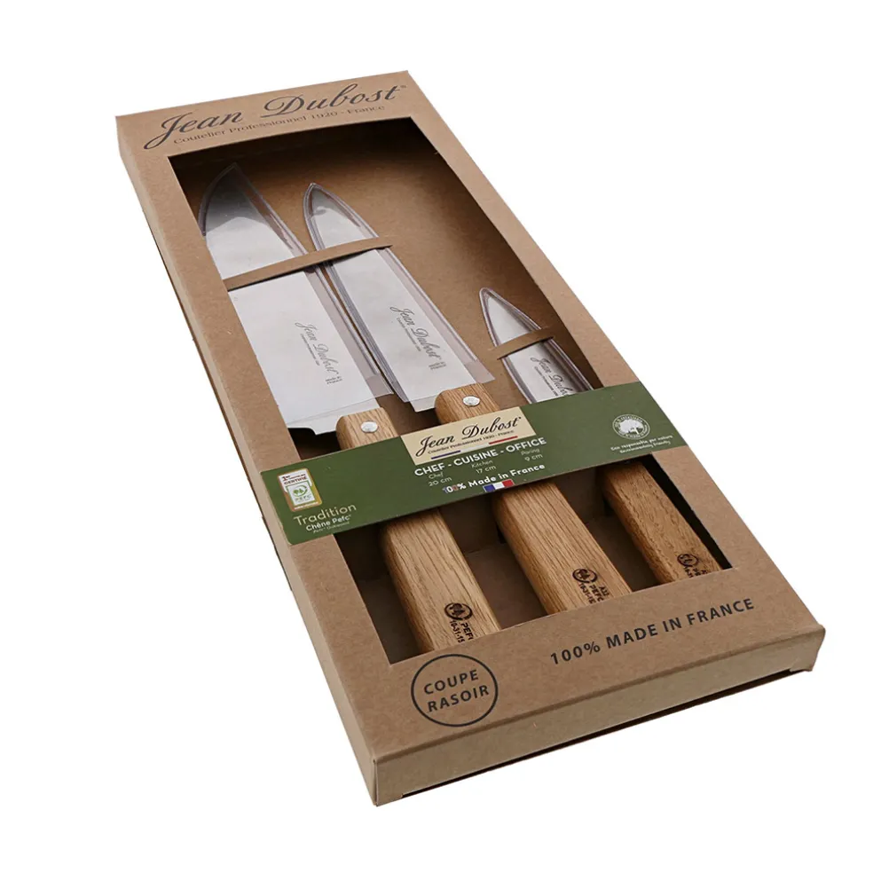Couteau de cuisine 3 pièces avec manche en chene - Tradition