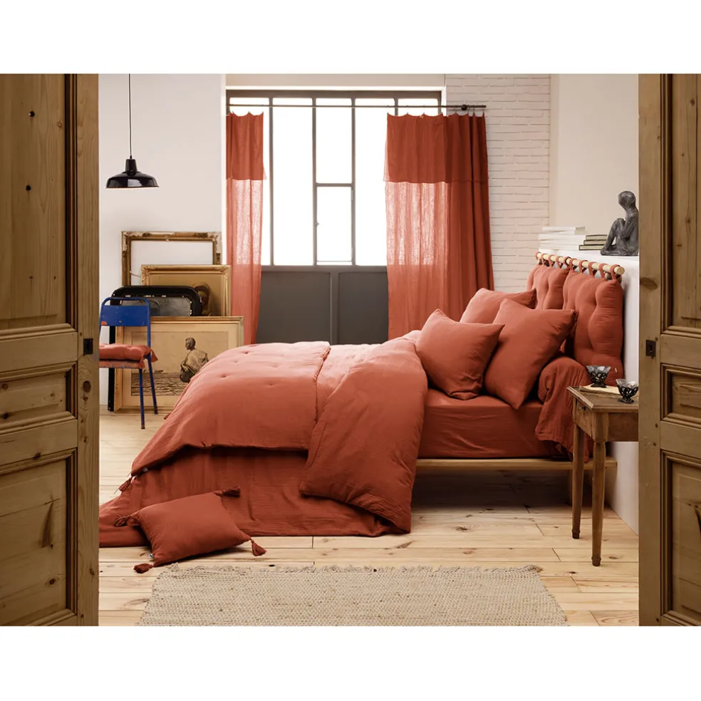 Couvre lit en gaze de coton terracotta 90x200cm - Gaia