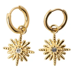 Créoles x2 soleil doré h25mm acier inoxydable+strass